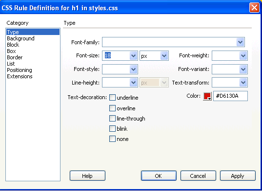 h1-css-style-settings